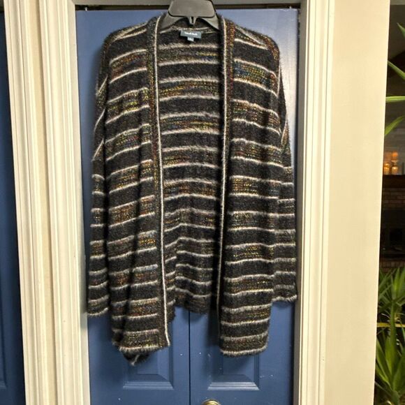 ModCloth Black Multicolor Metallic Chenille Fuzzy Long Cardigan Size L - Picture 3 of 7